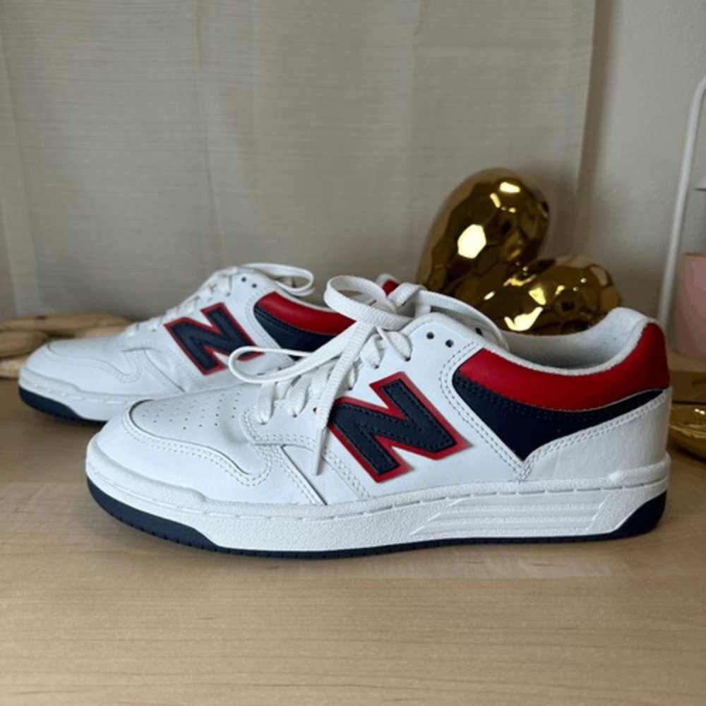 NEW‎ BALANCE 480 Sneakers White Navy Red Leather Low Top BB480LNR Mens 8